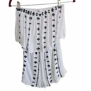 Japna White Off-Shoulder Embroidered Romper
